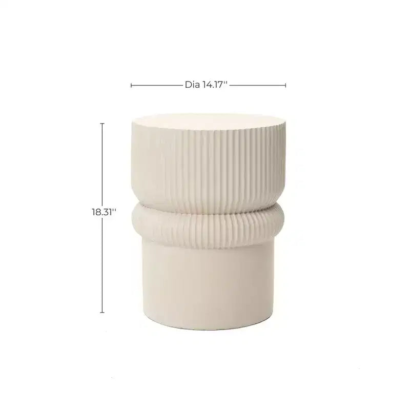 LuxenHome Table d'appoint extérieure cannelée 18, tables d'appoint rondes modernes beige, petite table d'accent sculpturale pour jardin, porche