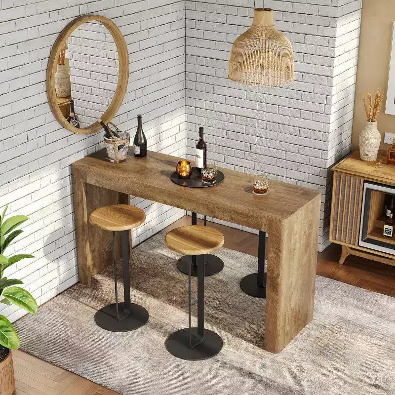 Table de bar en bois Lantine 63, table à manger rectangulaire hauteur comptoir style pub pour 4-6, unité de bar moderne pour cuisine, bistro, balcon
