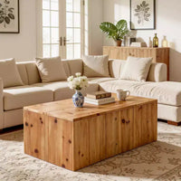 Table basse rectangulaire en bois massif Lantine 47 pouces, table centrale style ferme avec grain de bois naturel pour salon, style rétro
