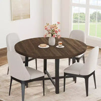 Table à manger ronde industrielle de 47 pouces pour 4-6 personnes, table de cuisine peu encombrante en bois avec cadre en métal, table à manger moderne rustique, sans chaises