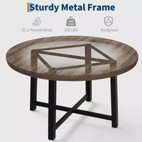 Table à manger ronde industrielle de 47 pouces pour 4-6 personnes, table de cuisine peu encombrante en bois avec cadre en métal, table à manger moderne rustique, sans chaises