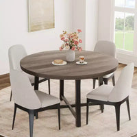 Table à manger ronde industrielle de 47 pouces pour 4-6 personnes, table de cuisine peu encombrante en bois avec cadre en métal, table à manger moderne rustique, sans chaises