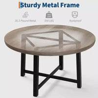 Table à manger ronde industrielle de 47 pouces pour 4-6 personnes, table de cuisine peu encombrante en bois avec cadre en métal, table à manger moderne rustique, sans chaises