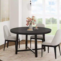 Table à manger ronde industrielle de 47 pouces pour 4-6 personnes, table de cuisine peu encombrante en bois avec cadre en métal, table à manger moderne rustique, sans chaises