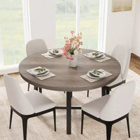 Table à manger ronde industrielle de 47 pouces pour 4-6 personnes, table de cuisine peu encombrante en bois avec cadre en métal, table à manger moderne rustique, sans chaises