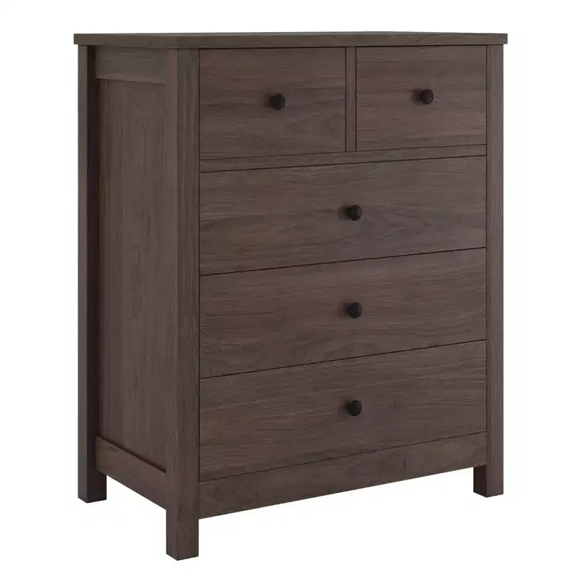 Commode en bois à 5 tiroirs avec tiroirs profonds, armoire d'entrée robuste avec poignées rondes pour chambre à coucher, salon, bureau