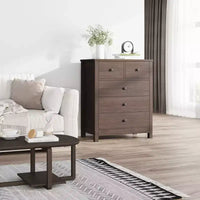 Commode en bois à 5 tiroirs avec tiroirs profonds, armoire d'entrée robuste avec poignées rondes pour chambre à coucher, salon, bureau