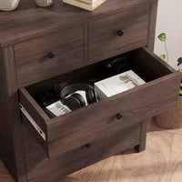Commode en bois à 5 tiroirs avec tiroirs profonds, armoire d'entrée robuste avec poignées rondes pour chambre à coucher, salon, bureau