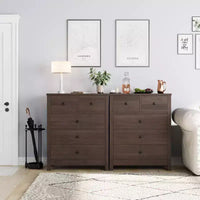 Commode en bois à 5 tiroirs avec tiroirs profonds, armoire d'entrée robuste avec poignées rondes pour chambre à coucher, salon, bureau