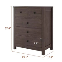 Commode en bois à 5 tiroirs avec tiroirs profonds, armoire d'entrée robuste avec poignées rondes pour chambre à coucher, salon, bureau