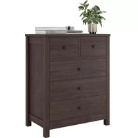Commode en bois à 5 tiroirs avec tiroirs profonds, armoire d'entrée robuste avec poignées rondes pour chambre à coucher, salon, bureau