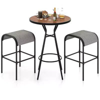 Costway Ensemble de bistro 3 pièces pour terrasse avec table ronde, trou pour parasol de 4 cm et 2 tabourets, structure en métal