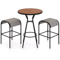 Costway Ensemble de bistro 3 pièces pour terrasse avec table ronde, trou pour parasol de 4 cm et 2 tabourets, structure en métal