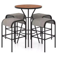 Costway Ensemble bistro de terrasse 5 pièces, table ronde avec trou pour parasol 1,6 et 4 tabourets, cadre en métal