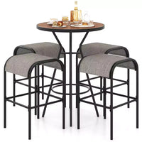 Costway Ensemble bistro de terrasse 5 pièces, table ronde avec trou pour parasol 1,6 et 4 tabourets, cadre en métal