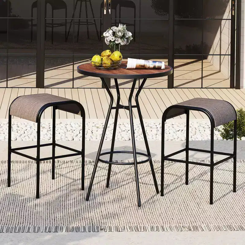 Costway Ensemble bistro de terrasse 5 pièces, table ronde avec trou pour parasol 1,6 et 4 tabourets, cadre en métal