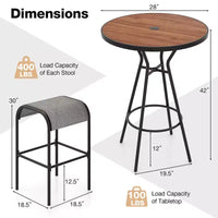 Costway Ensemble bistro de terrasse 5 pièces, table ronde avec trou pour parasol 1,6 et 4 tabourets, cadre en métal