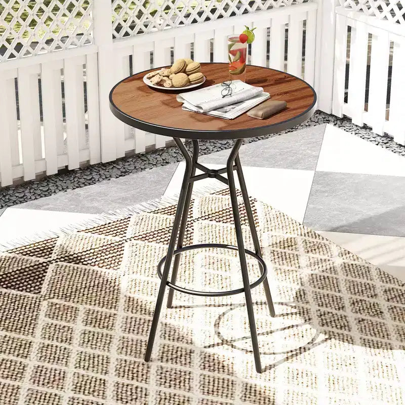 Costway Ensemble bistro de terrasse 5 pièces, table ronde avec trou pour parasol 1,6 et 4 tabourets, cadre en métal