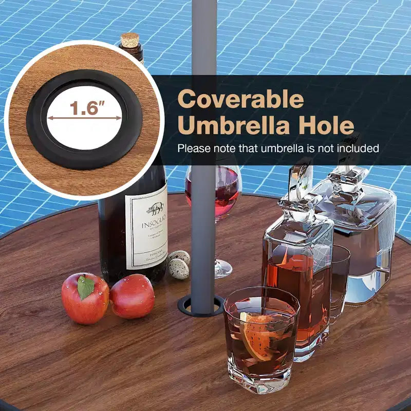 Costway Ensemble bistro de terrasse 5 pièces, table ronde avec trou pour parasol 1,6 et 4 tabourets, cadre en métal