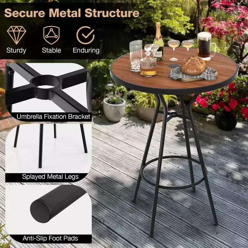 Costway Ensemble bistro de terrasse 5 pièces, table ronde avec trou pour parasol 1,6 et 4 tabourets, cadre en métal