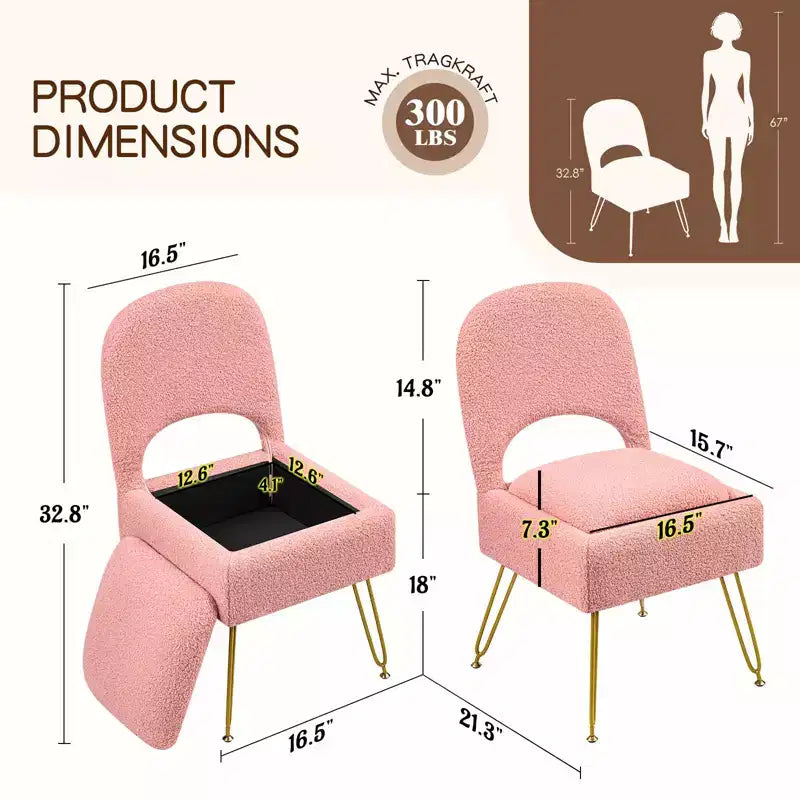 Furniliving Chaise de coiffeuse avec rangement, chaise de maquillage de rangement avec dossier pliant