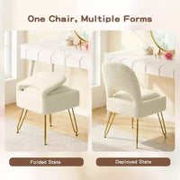 Furniliving Chaise de coiffeuse avec rangement, chaise de maquillage de rangement avec dossier pliant