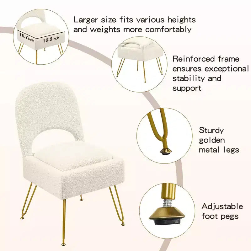 Furniliving Chaise de coiffeuse avec rangement, chaise de maquillage de rangement avec dossier pliant