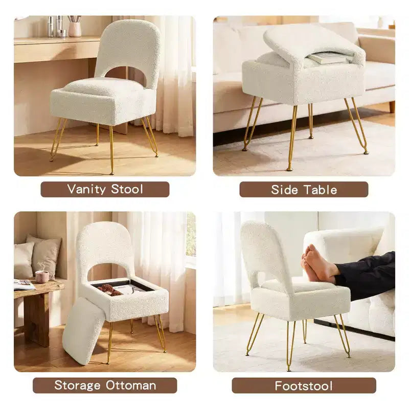 Furniliving Chaise de coiffeuse avec rangement, chaise de maquillage de rangement avec dossier pliant