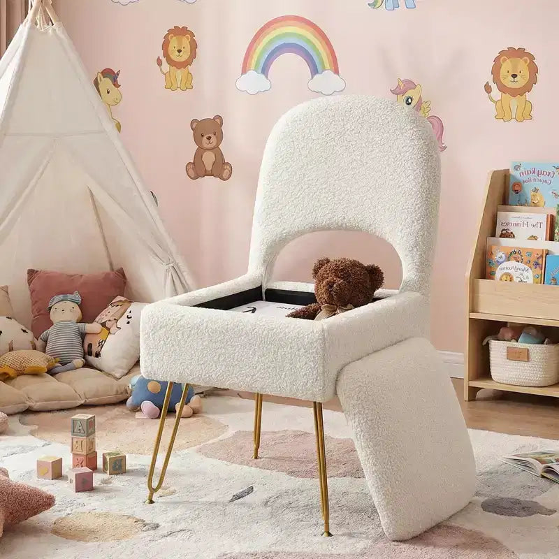 Furniliving Chaise de coiffeuse avec rangement, chaise de maquillage de rangement avec dossier pliant