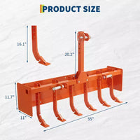 Lame de boîte 55 pour tracteur catégorie 1 Cat 0, dent de scarificateur, 6 dents réglables pour nivellement, terrassement, aménagement paysager
