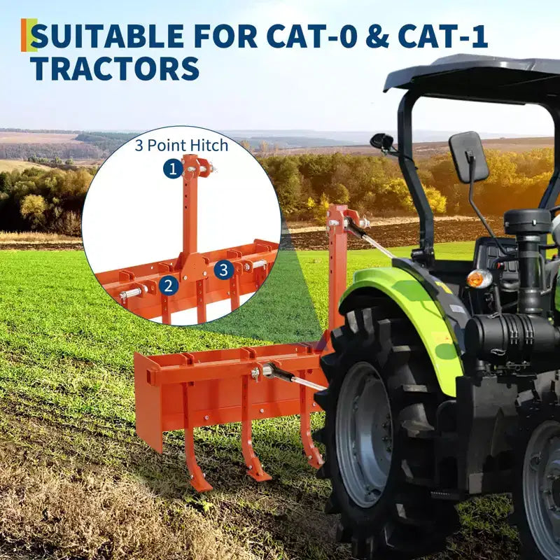 Lame de boîte 55 pour tracteur catégorie 1 Cat 0, dent de scarificateur, 6 dents réglables pour nivellement, terrassement, aménagement paysager