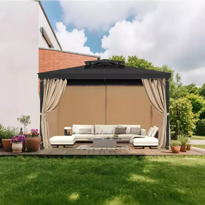 VEVOR Rideaux de gazebo extérieurs, conviennent à la plupart des gazebos 10' x 10' x 6,7', rideaux d'intimité de gazebo à 4 panneaux latéraux avec fermetures éclair, kaki