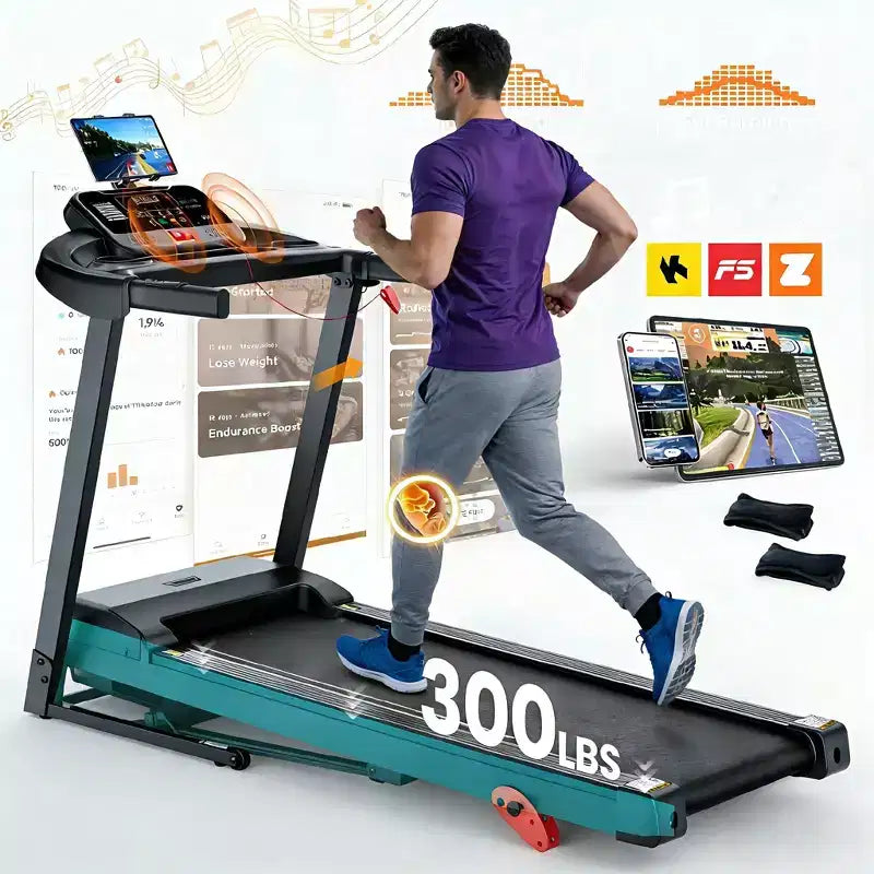 Tapis de course en promotion, tapis de course compact avec inclinaison manuelle, machine de cardio pliable de 3,25 CV pour la maison, haut-parleurs Bluetooth, capacité de 136 kg