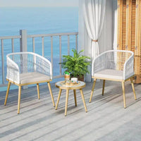 Costway Ensemble Bistro de Terrasse 3 Pièces Meubles de Jardin en Résine Tressée