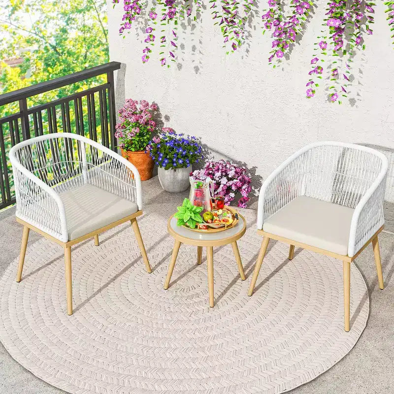 Costway Ensemble Bistro de Terrasse 3 Pièces Meubles de Jardin en Résine Tressée