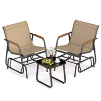 Ensemble de 3 pièces d'extérieur Costway avec table basse en verre trempé et accoudoirs en teck