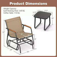 Ensemble de 3 pièces d'extérieur Costway avec table basse en verre trempé et accoudoirs en teck