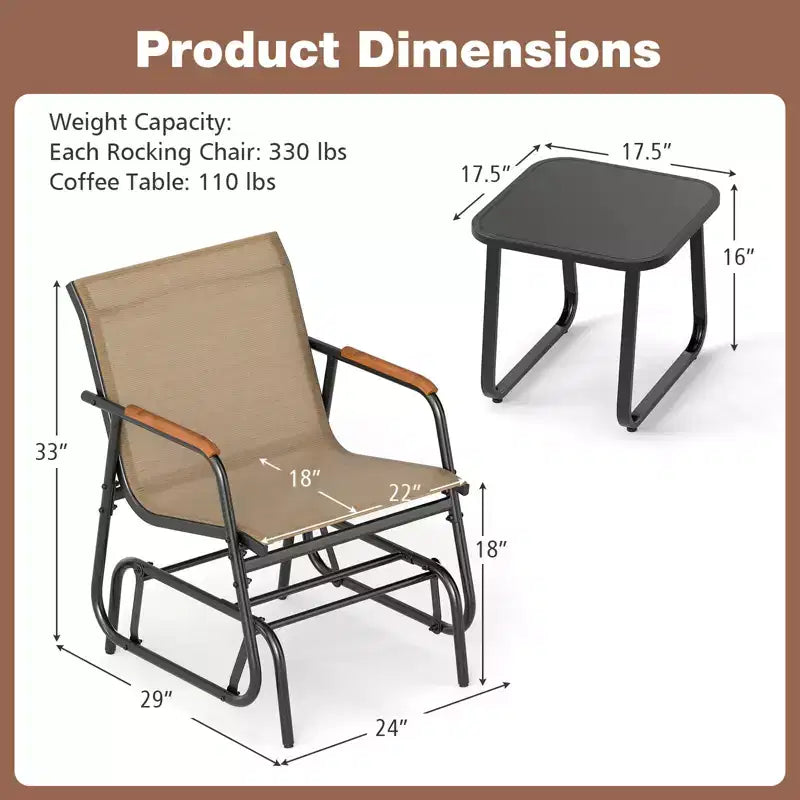 Ensemble de 3 pièces d'extérieur Costway avec table basse en verre trempé et accoudoirs en teck
