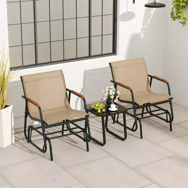 Ensemble de 3 pièces d'extérieur Costway avec table basse en verre trempé et accoudoirs en teck