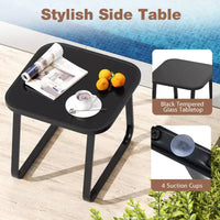 Ensemble de 3 pièces d'extérieur Costway avec table basse en verre trempé et accoudoirs en teck