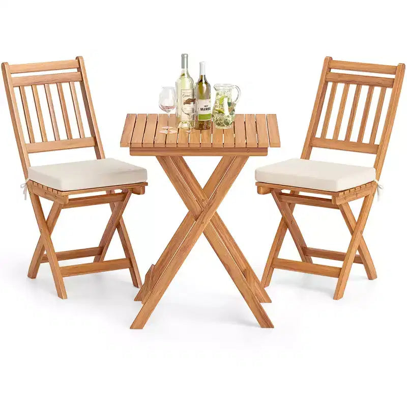 Costway Ensemble bistro pliant 3 pièces avec coussins d'assise amovibles - Table et chaises d'extérieur