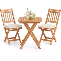 Costway Ensemble bistro pliant 3 pièces avec coussins d'assise amovibles - Table et chaises d'extérieur