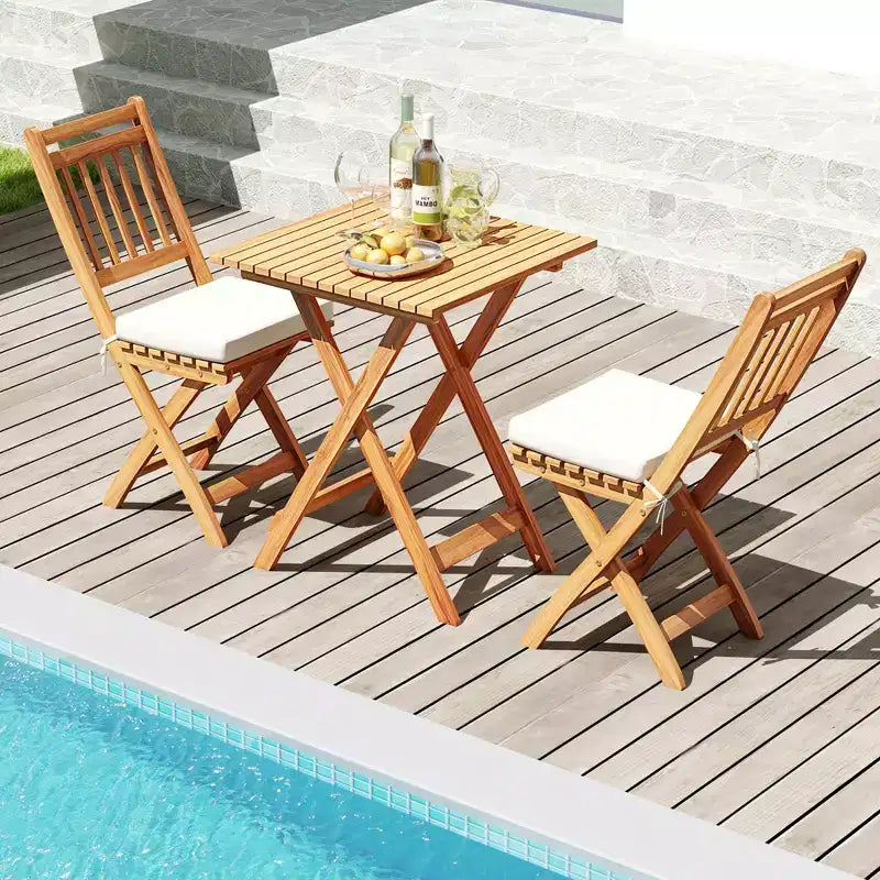 Costway Ensemble bistro pliant 3 pièces avec coussins d'assise amovibles - Table et chaises d'extérieur
