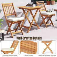 Costway Ensemble bistro pliant 3 pièces avec coussins d'assise amovibles - Table et chaises d'extérieur