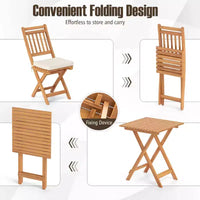 Costway Ensemble bistro pliant 3 pièces avec coussins d'assise amovibles - Table et chaises d'extérieur