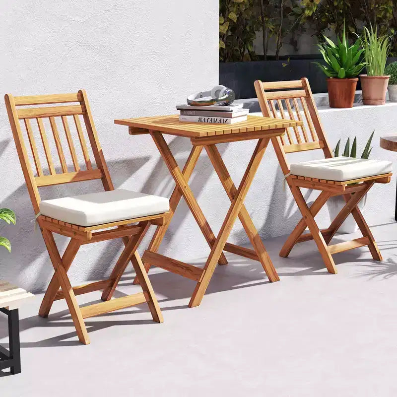 Costway Ensemble bistro pliant 3 pièces avec coussins d'assise amovibles - Table et chaises d'extérieur