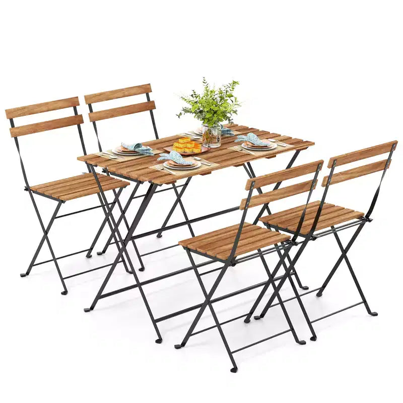 Costway Ensemble de salle à manger d'extérieur 5 pièces en bois d'acacia avec 4 chaises pliantes à lattes et plateau de table
