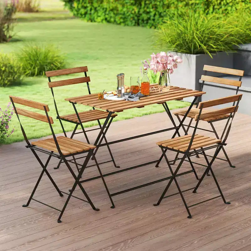 Costway Ensemble de salle à manger d'extérieur 5 pièces en bois d'acacia avec 4 chaises pliantes à lattes et plateau de table