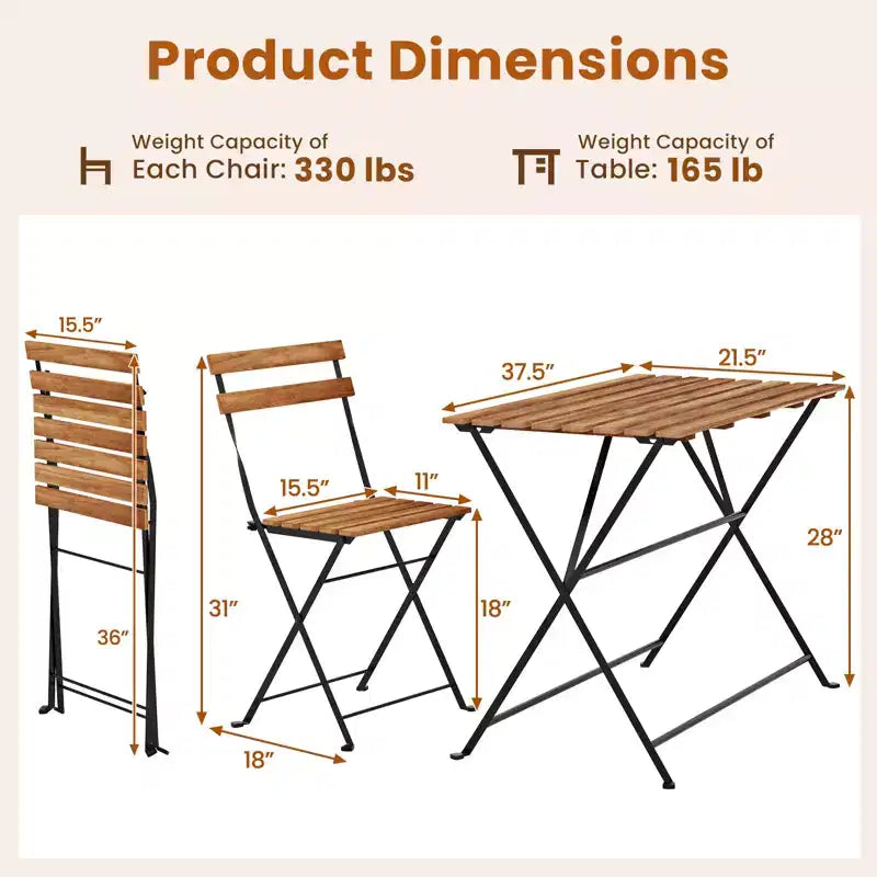Costway Ensemble de salle à manger d'extérieur 5 pièces en bois d'acacia avec 4 chaises pliantes à lattes et plateau de table