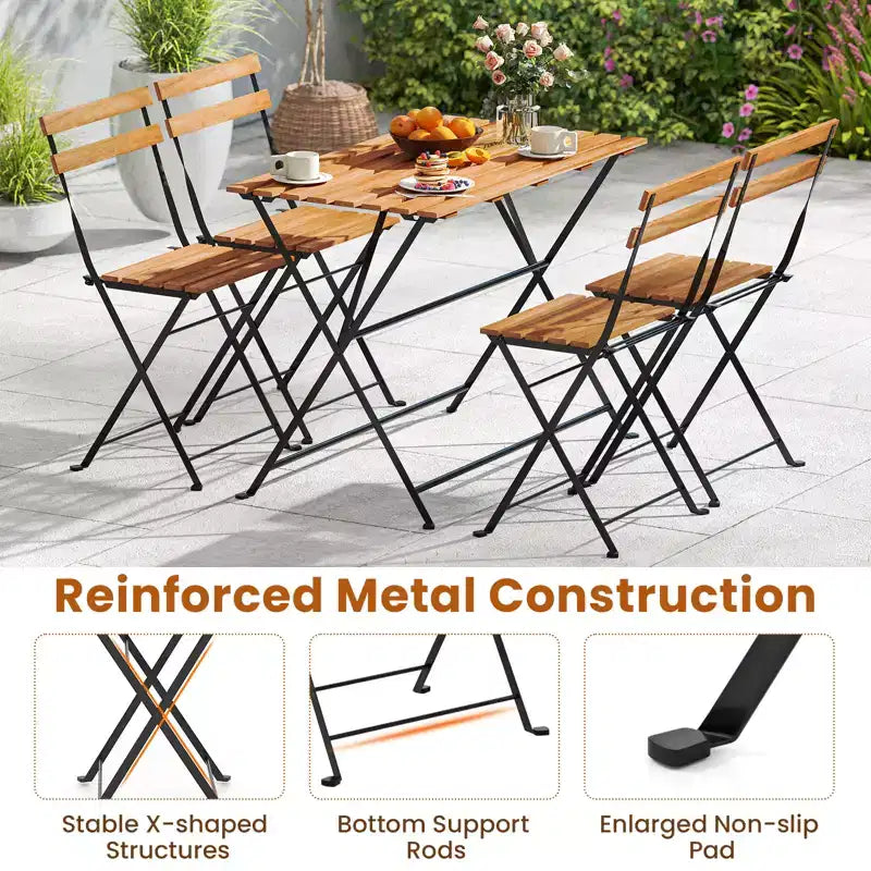 Costway Ensemble de salle à manger d'extérieur 5 pièces en bois d'acacia avec 4 chaises pliantes à lattes et plateau de table